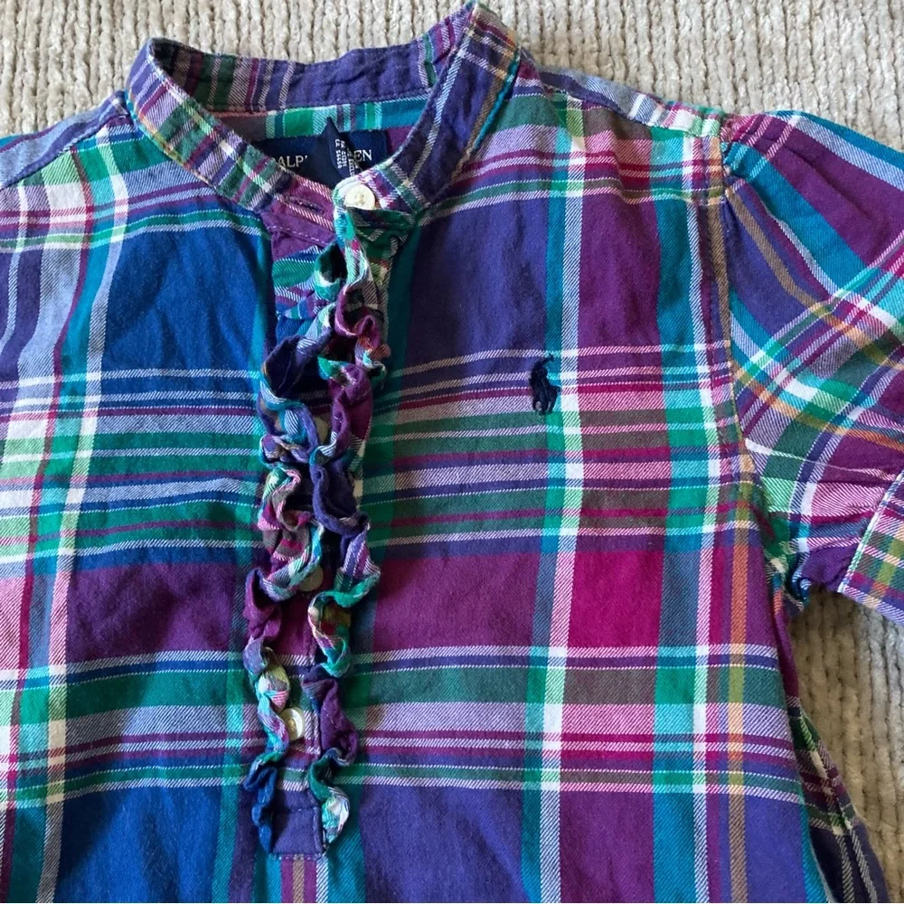 Ralph Lauren Plaid Ruffle Shirt Dress Size 6 Fall‎ Back to School Prep Classic